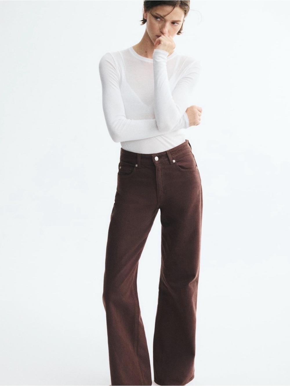H&M Brown High Rise Wide Leg Jeans